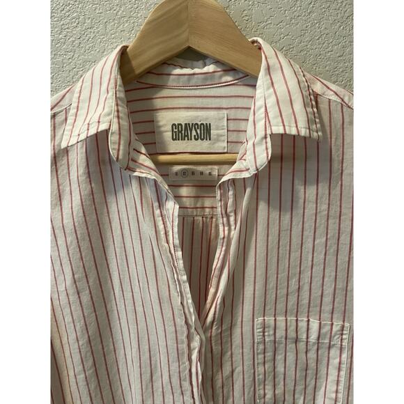 Frank & Eileen Grayson Hero Stripe Cotton Button up Shirt White Pink Sz 2 Small - Picture 3 of 10